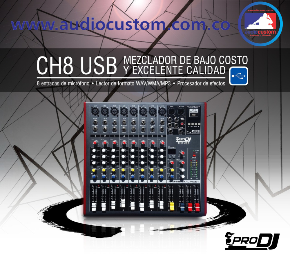 CH8USB Mixer Análogo con Bluetooth ProDj - Imagen 2