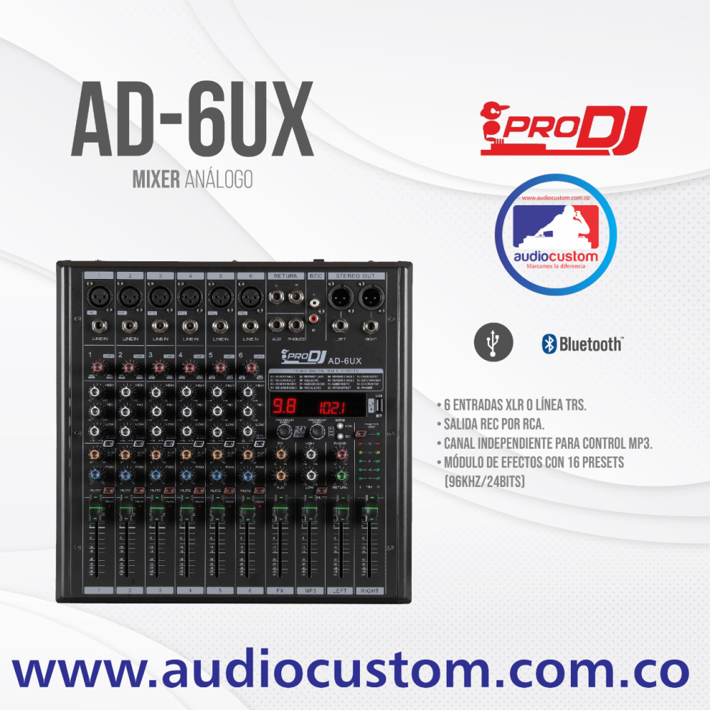 AD-6UX Mixer Análogo con Bluetooth ProDj - Imagen 3
