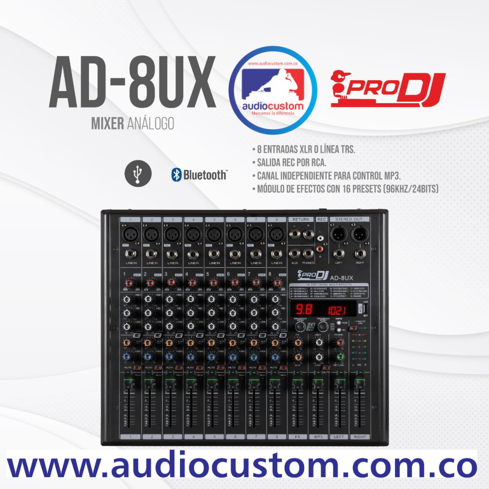 AD-8UX Mixer Análogo con Bluetooth ProDj - Imagen 3