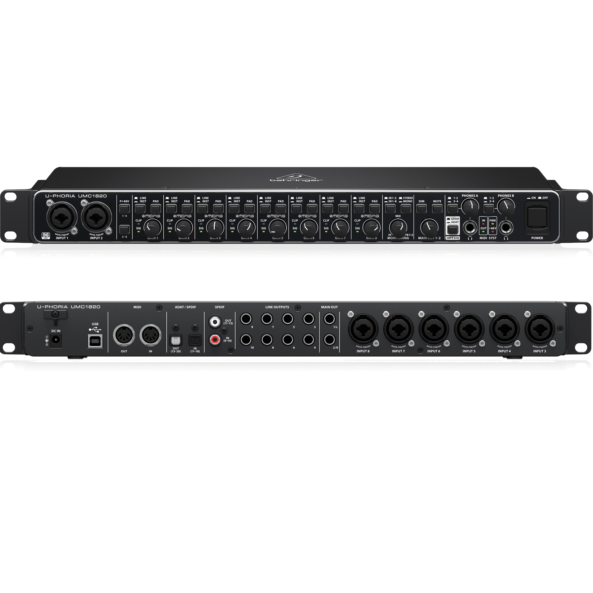 UMC1820 Interfaz de Audio USB - 8 IN (Midas) - 10 OUT TRS -Behringer.