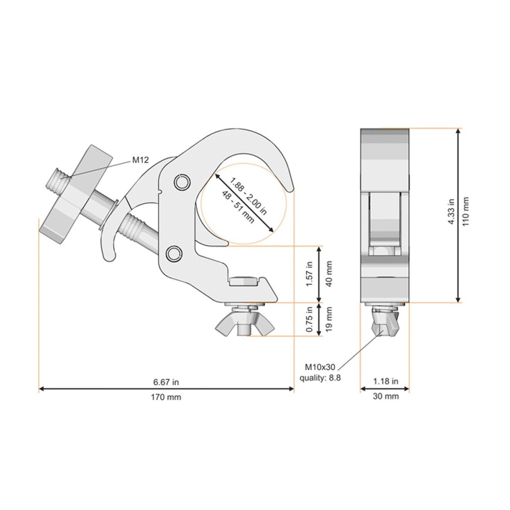 5073-1 Clamp 2" en Alumnio con Autobloqueo Cosmic Truss. - Imagen 2