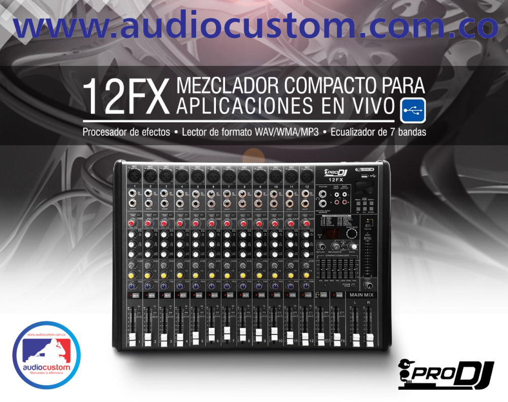 12FX Mixer Análogo con Bluetooth ProDj - Imagen 2