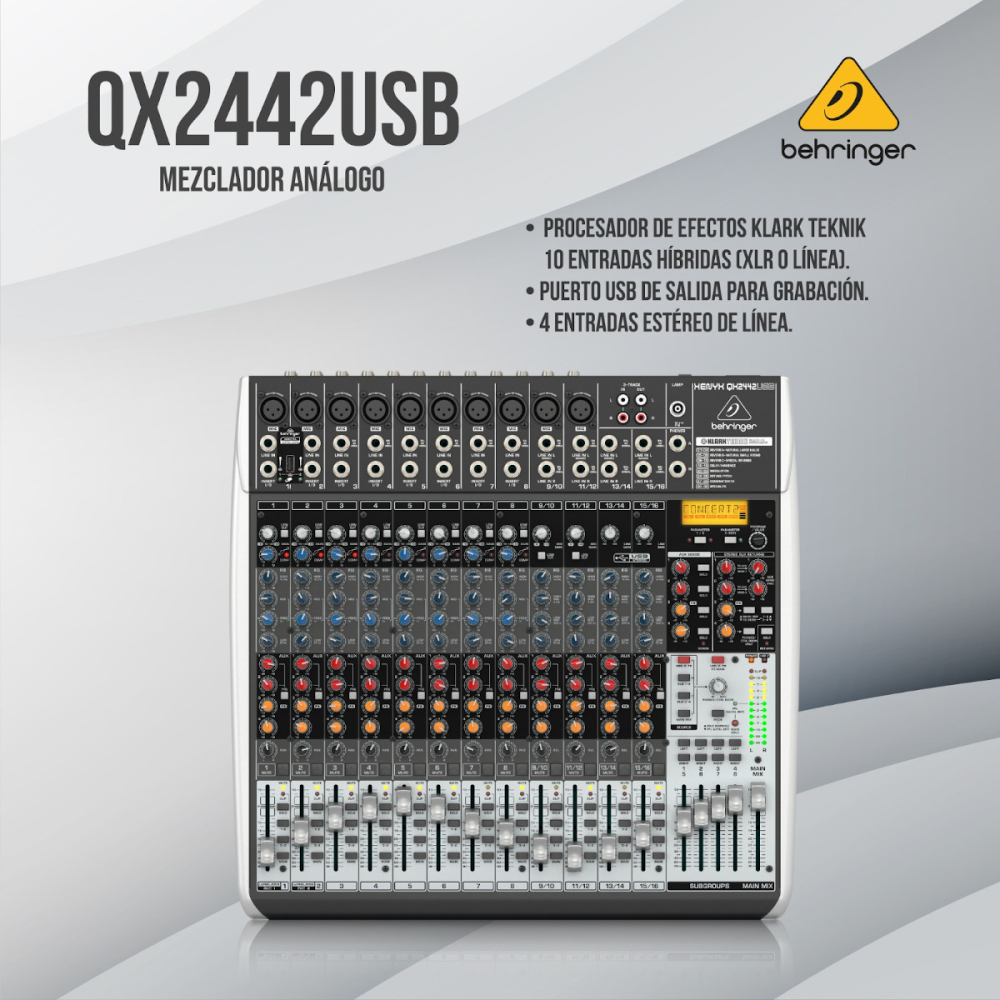 QX2442USB Mixer Análogo 10 Entradas Hibridas + FX+ USB Behringer
