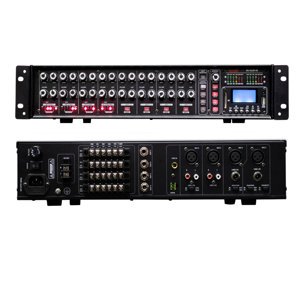 PA-4120AL Amplificador de Línea MATRIX 4 Entradas X 4 Salidas 120WX4 MP3 BT-USB-SD-FM TOROIDE EN ALUMINIO ProDj.