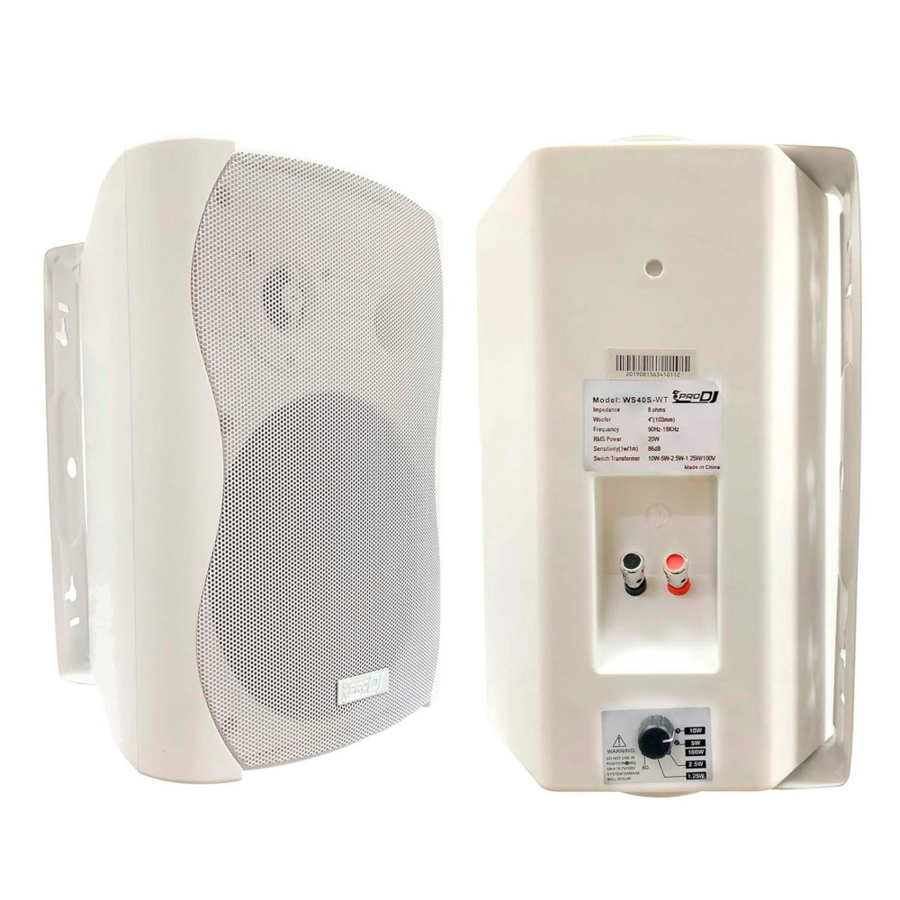 WS40S-WT Bafle Ambiental Pasivo 4" 20W; 86dB; OHM / Transformador; Color Blanco; ProDj.