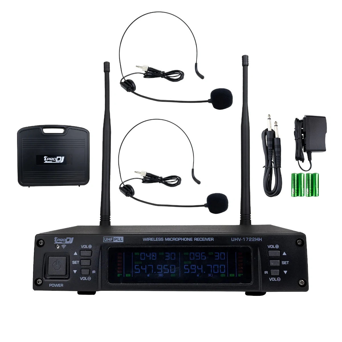 UHV-1722HH Micrófonos UHF Inalámbricos Doble Diadema - Frecuencia Variable con Estuche ProDj.