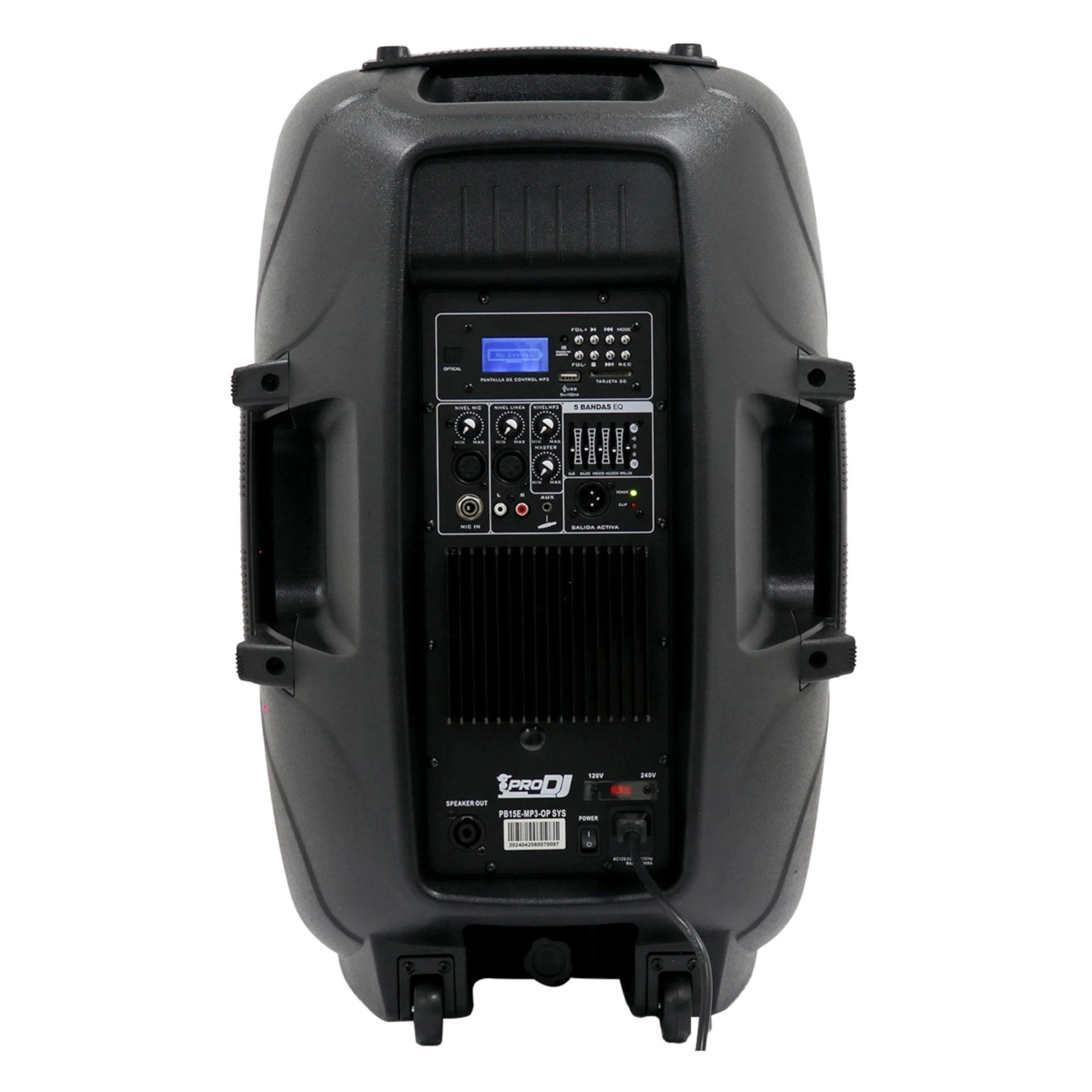 PB15E-MP3-OP SYS Cabina Activa 15" 300W - USB - SD - Bluetooth - Radio FM + Entrada óptica - Trípode y micrófono - ProDj. - Imagen 2