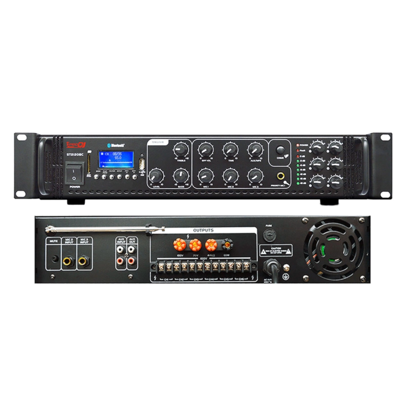 ST2120BC Amplificador de Línea 120W – USB – FM – Bluetooth – 6 Zonas – ProDj.