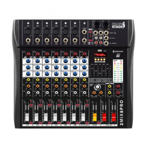 IS 2MIX8PRO Mixer Analogo 8 Canales (6 Mic + 2 St), Bluetooth, USB Grabación y reproducción. DSP, Efectos. Proel.