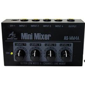 AS-MM4A Mini Mixer 4 Entradas (Mic / Linea) + Adaptador - American Sound.