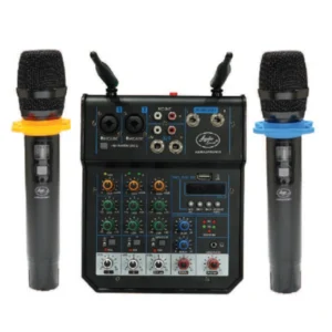 AS-MX2PRO Mixer Análogo 2 MIC (XLR/ST) + 1 Estéreo -2 Micrófonos Inalámbricos - AudioSound.