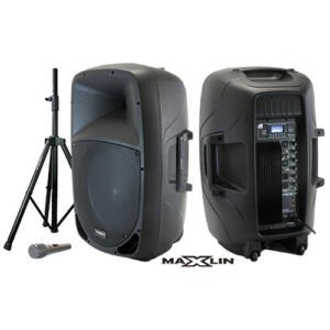 CABI15PMXZ Cabina Activa 15″ USB – SD – Bluetooth – FM – (180W RMS – 1440W PMPO) – SPL 128dB – Base y Micrófono – Maxlin.