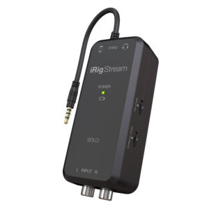 IRIG STREAM SOLO Interfaz de Audio para iPhone*, iPad y Android que te permite conectar hasta 3 fuentes distintas y mezclarlas en tu transmisión IK Multimedia.