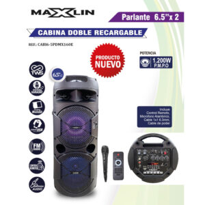 MX160E Cabina Activa 2 X 6.5" 160W PMPO - Led - USB - SD - FM - BT- TWS - MIC - LINE - 2V MAXLIN