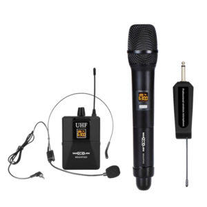 MXUHF503 Micrófonos Dobles Inalámbricos de Mano y Diadema UHF, 20 Frecuencias, 60, Mts Maxlin.