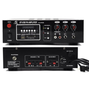 PA-61RUB Amplificador de perifoneo 60W (2X30W rms) con Reproductor USB/TF, BT, Radio FM y Grabador 180 Segundos  AC115V /DC12V American Sound.