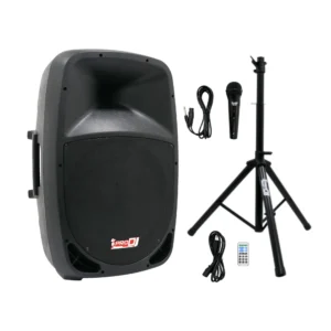 PB15E-MP3-OP SYS Cabina Activa 15" 300W - USB - SD - Bluetooth - Radio FM + Entrada óptica - Trípode y micrófono - ProDj.
