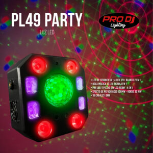 PL49 PARTY Luz de Relleno - LED strobo / UV / white - Domo - Par LED - 2 Laser - ProDj.