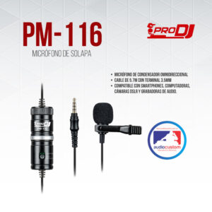 PM-116 Micrófono Lavalier (Solapa) Condesador Omnidireccional Prodj