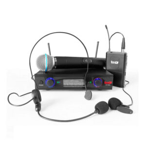 UHF-32MHL Micrófono Inalámbrico Doble de Mano y (Diadema y Solapa)  ProDj.