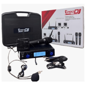 UHV-1422MHL Micrófonos Dobles Inalámbricos de Frecuencia Variable de Mano y (Diadema y Solapa) con Batería Recargable ProDj.