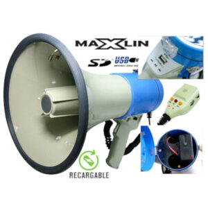 HW2501 Megáfono 9" 25W - USB - Recargable con Grabación 15 Segundos Maxlin.