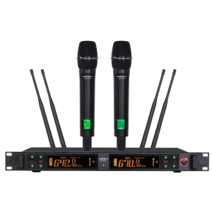 MXUHF652 Micrófono Inalámbrico Doble Mano - 4 Antenas  UHF, 200 Frecuencias, 50 Mts Maxlin.